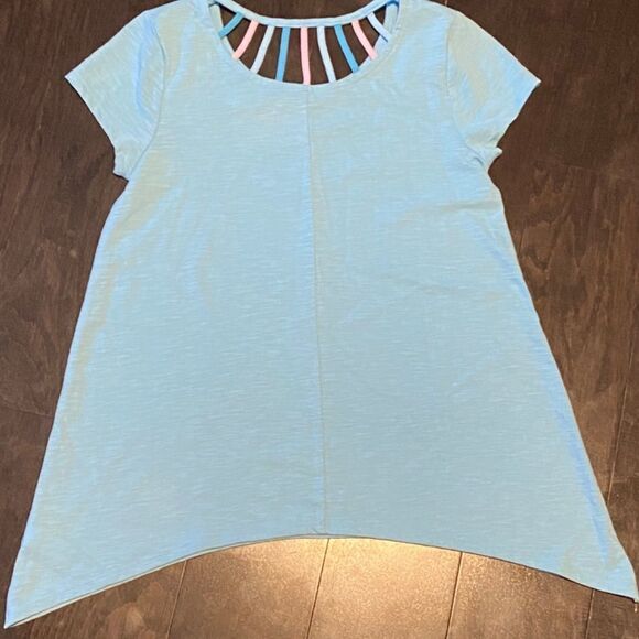 🎉Justice Girl's Sparkly Preppy Blue Tee Shirt NWOT - Picture 2 of 3